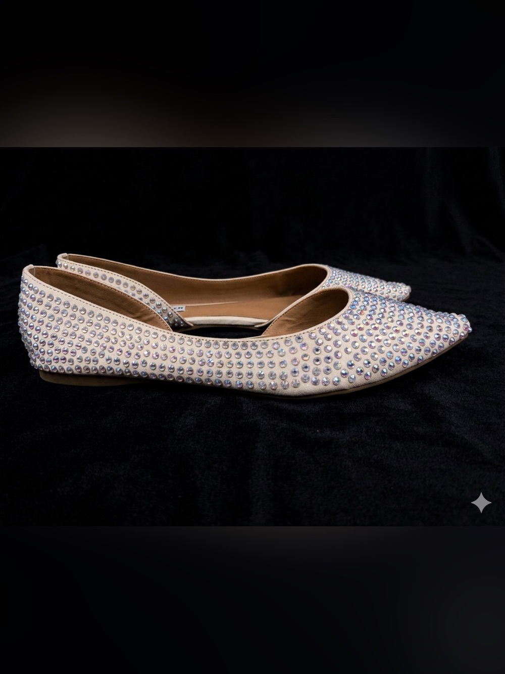 Steve Madden Beige Crystal-Studded Pointed Ballet Flats